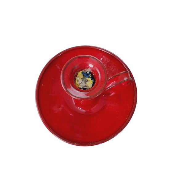 Vintage Owens Pottery 3PC Set Hand Crafted Candle Holder Red Handled Collectible - Picture 4 of 13